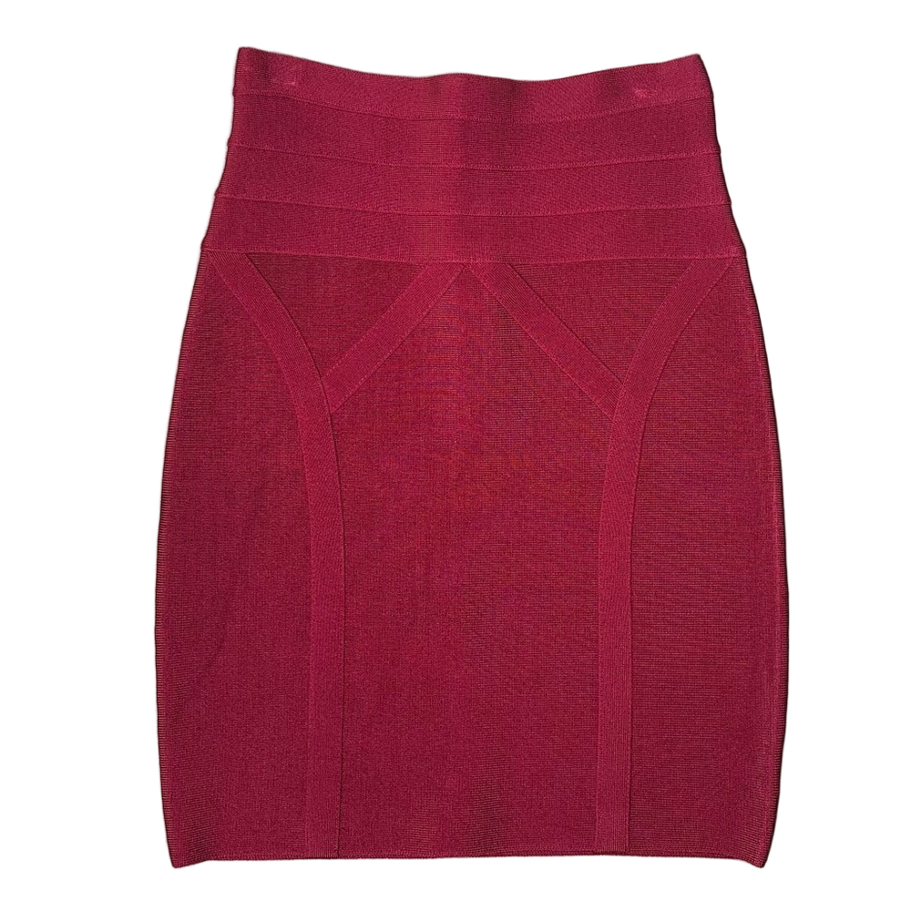 BeBe Dark Red Bandage Skirt Gold Zipper Size XSmall